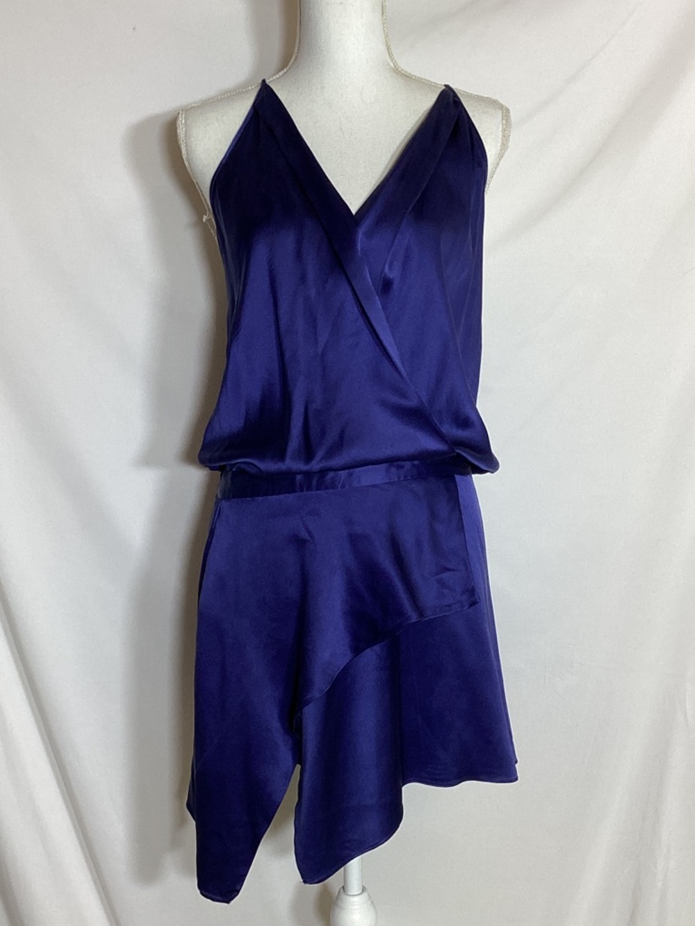 MICHELLE MASON Silk Navy Halter Asymmetrical Mini Dress Size 6
